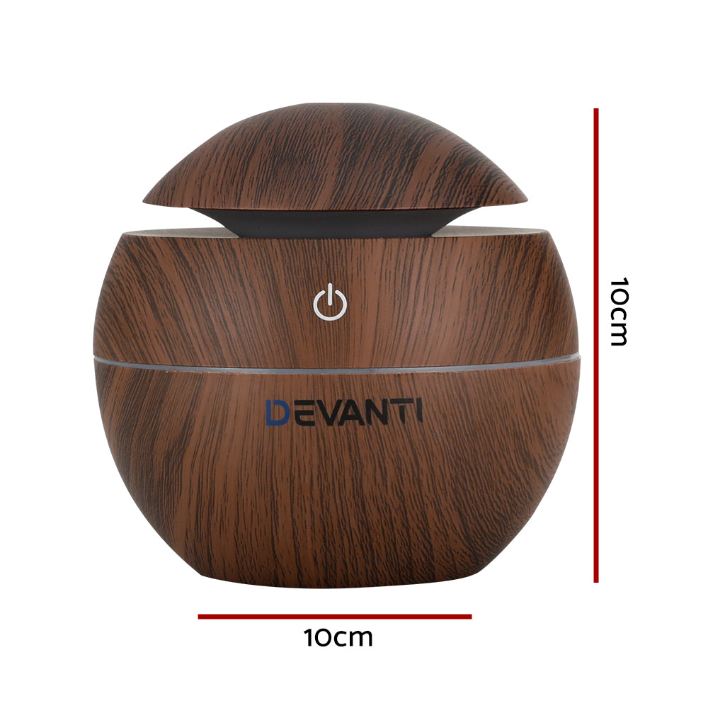 Wood Grain Style Ultrasonic Aroma Diffuser 7 Colour LED 130ml Homecoze