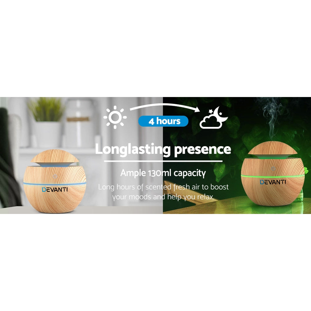Light Wood Grain Mini USB 7-Colour LED Aroma Diffuser 130ml - Homecoze