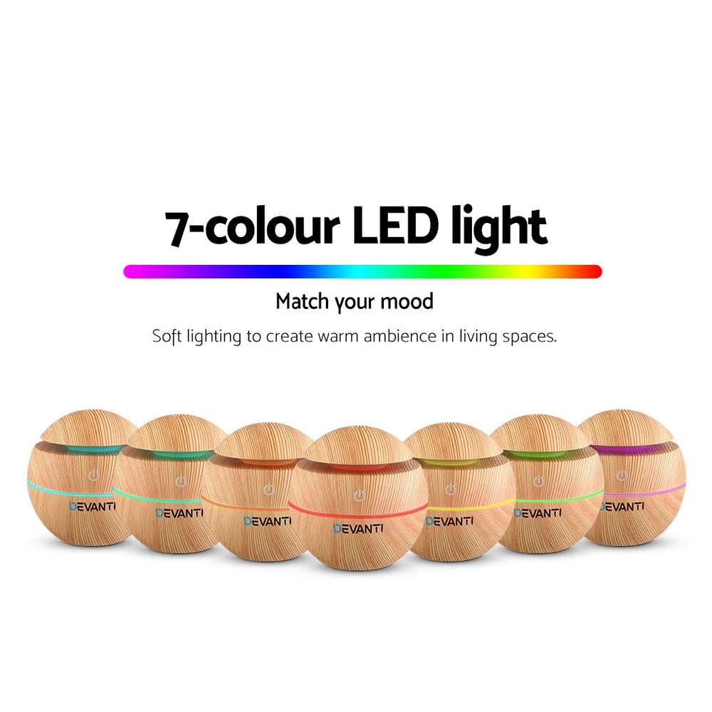 Light Wood Grain Mini USB 7-Colour LED Aroma Diffuser 130ml - Homecoze