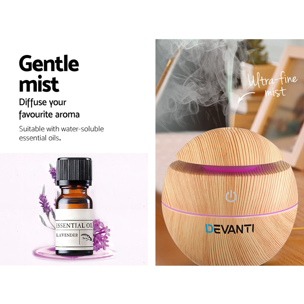 Light Wood Grain Mini USB 7-Colour LED Aroma Diffuser 130ml - Homecoze