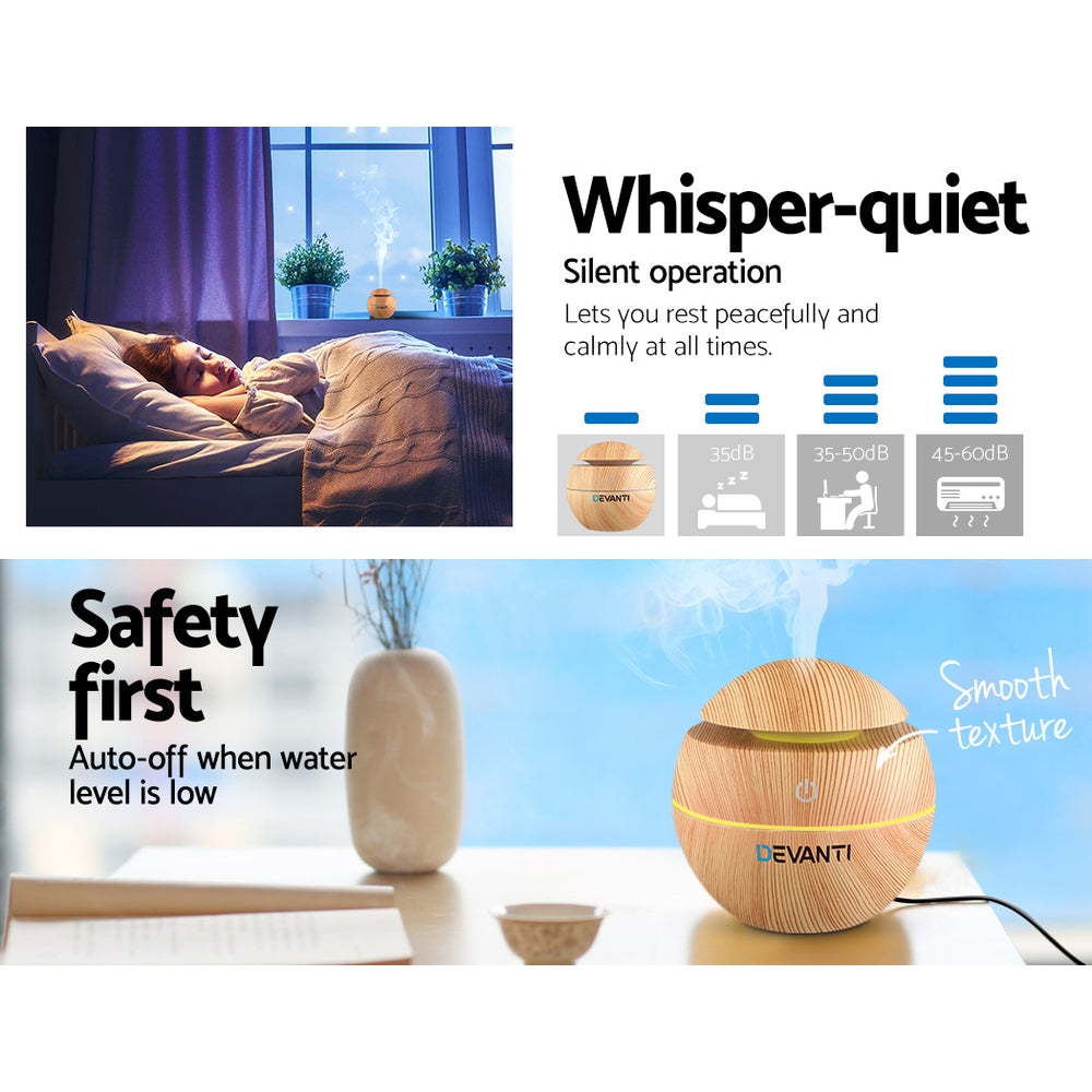 Light Wood Grain Mini USB 7-Colour LED Aroma Diffuser 130ml - Homecoze