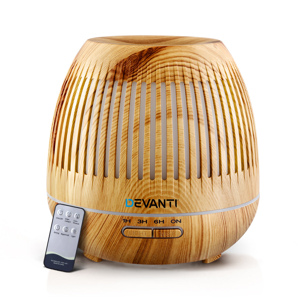 Light Wood Grain Pattern 7-Colour LED Aroma Diffuser 400ml - Homecoze