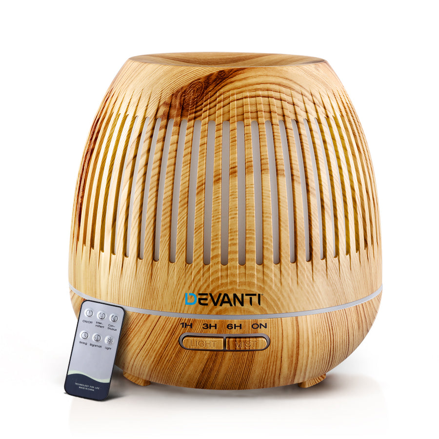 Light Wood Grain Pattern 7-Colour LED Aroma Diffuser 400ml Homecoze