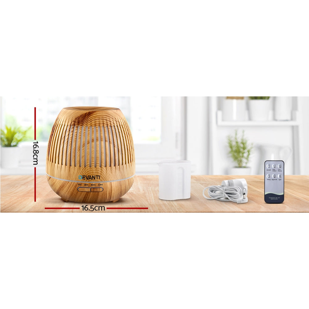 Light Wood Grain Pattern 7-Colour LED Aroma Diffuser 400ml - Homecoze