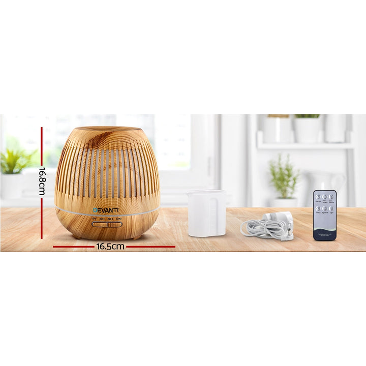 Light Wood Grain Pattern 7-Colour LED Aroma Diffuser 400ml Homecoze