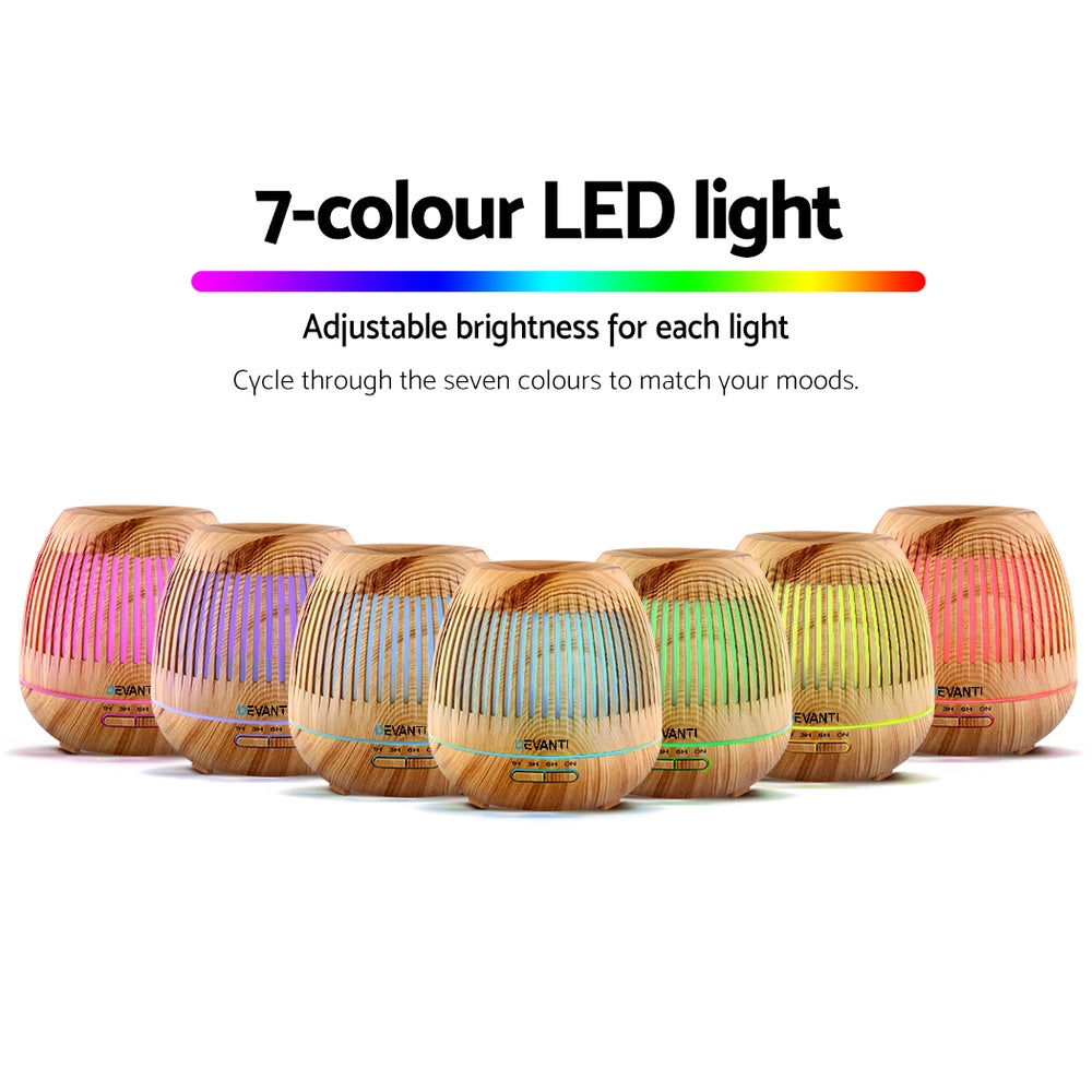 Light Wood Grain Pattern 7-Colour LED Aroma Diffuser 400ml - Homecoze