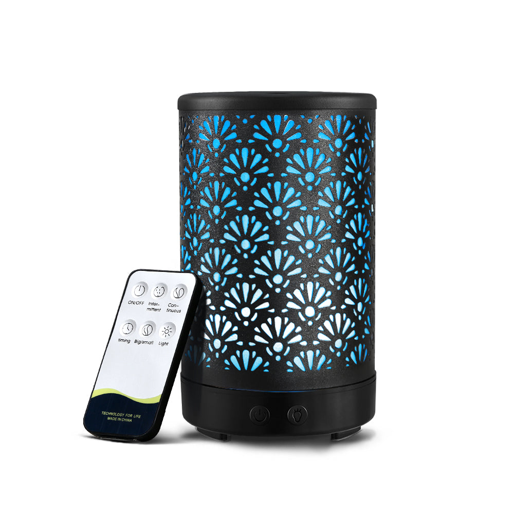 Black Metal Fan Patterned 7-Colour LED Aroma Diffuser 100ml - Homecoze