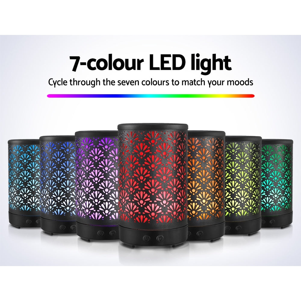 Black Metal Fan Patterned 7-Colour LED Aroma Diffuser 100ml - Homecoze