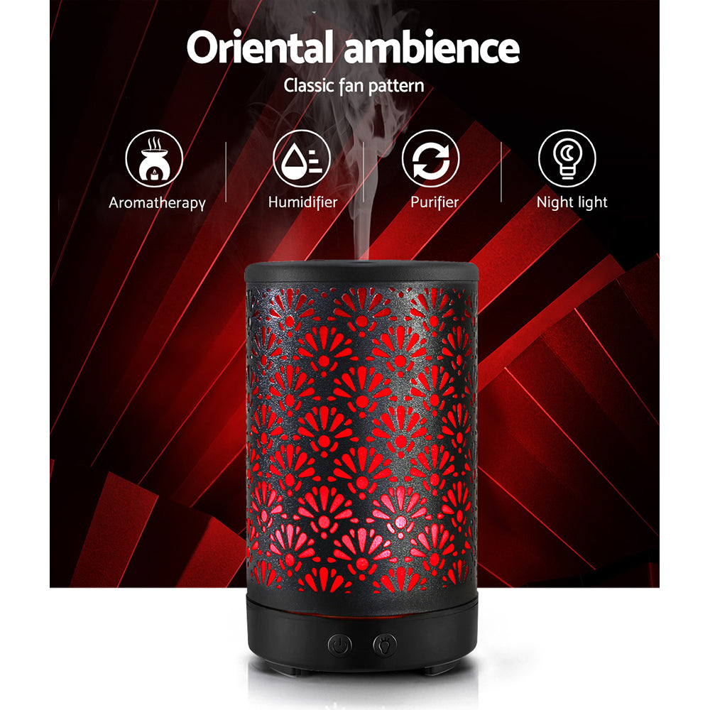 Black Metal Fan Patterned 7-Colour LED Aroma Diffuser 100ml - Homecoze