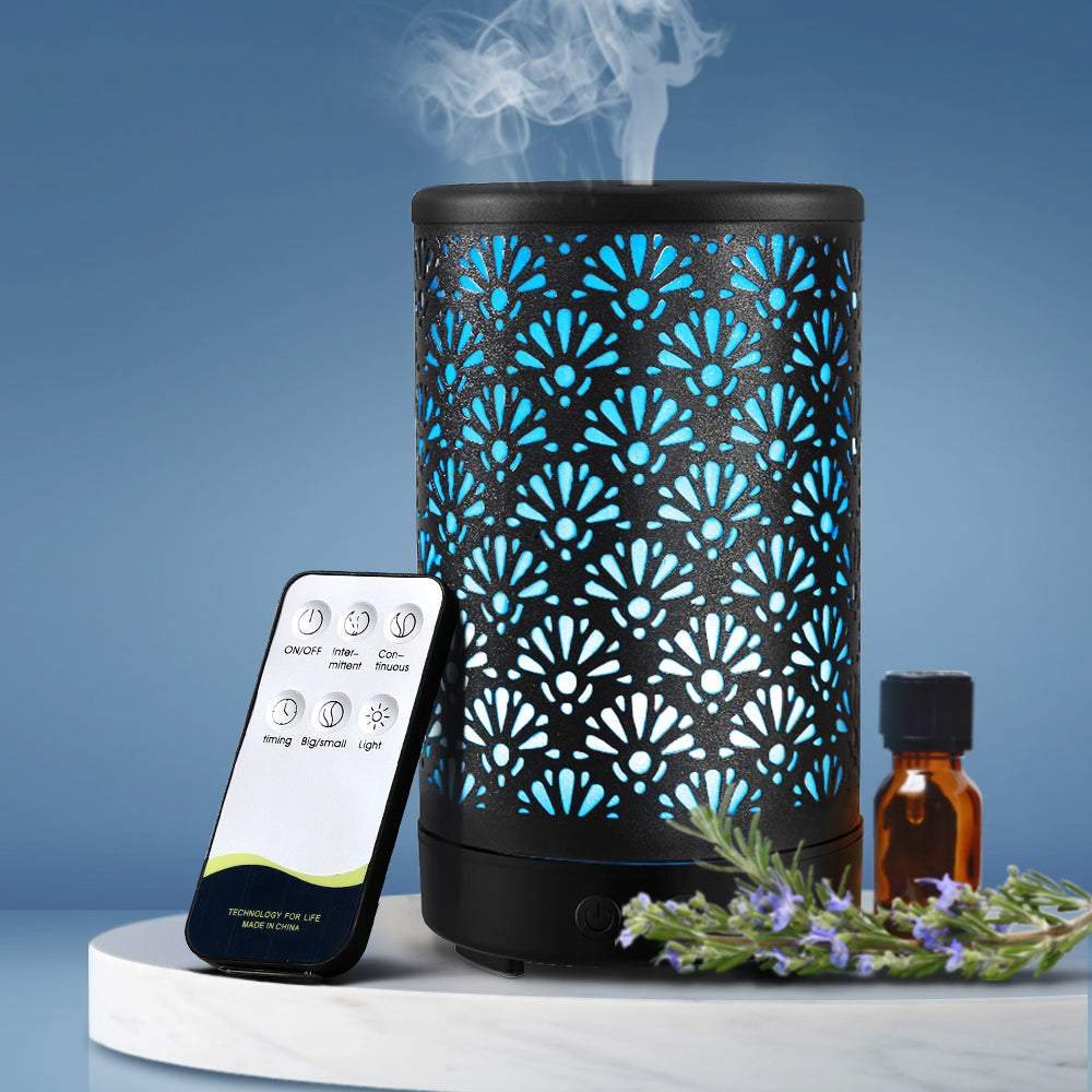 Black Metal Fan Patterned 7-Colour LED Aroma Diffuser 100ml - Homecoze