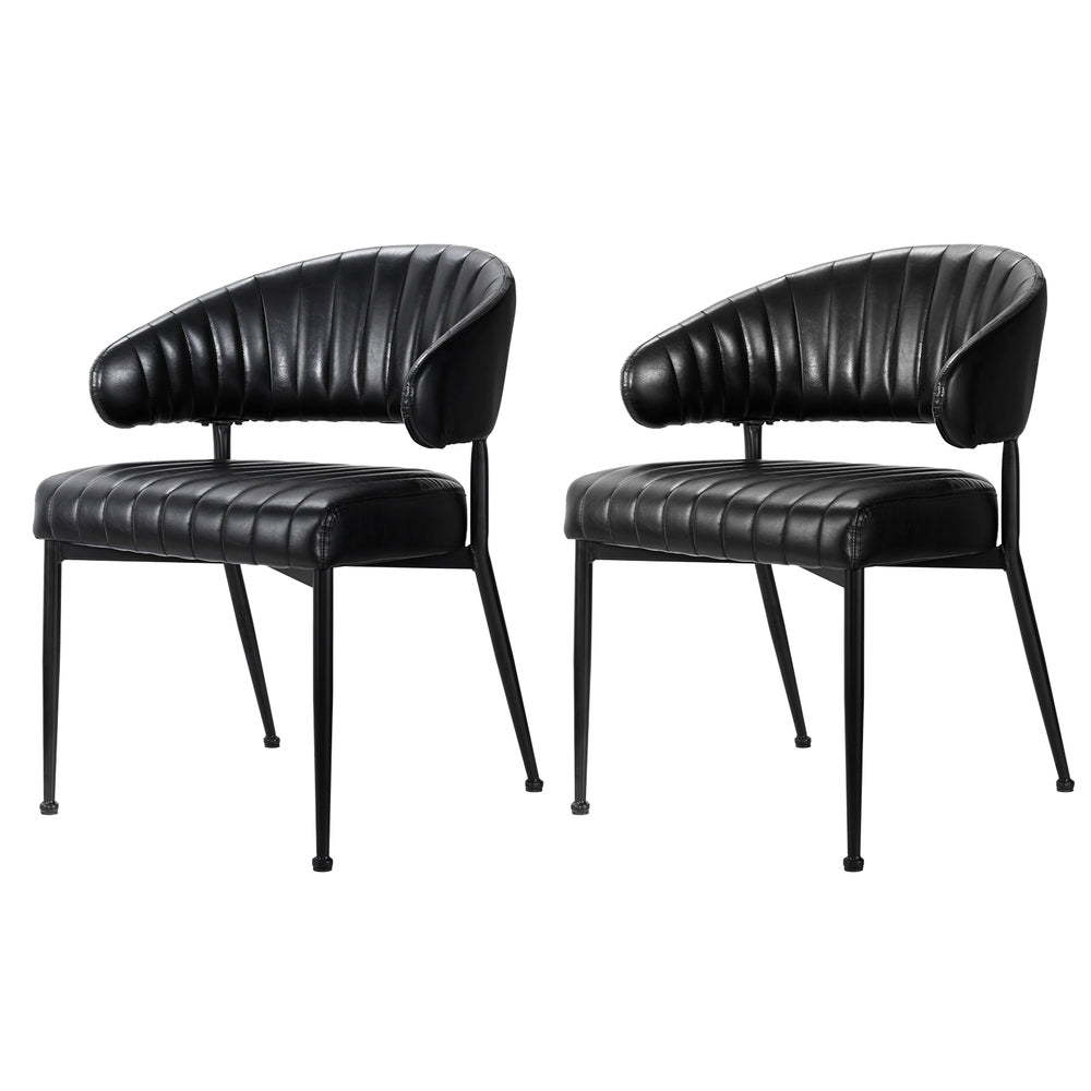 Set of 2 Retro PU Leather Dining Chairs - Black