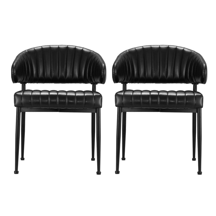 Set of 2 Retro PU Leather Dining Chairs - Black