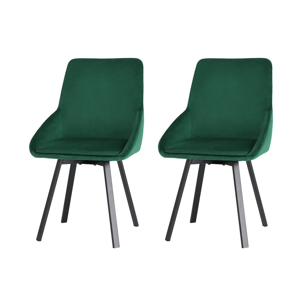 Set of 2 Modern Kitchen Dining Chairs Velvet Upholstered - Green