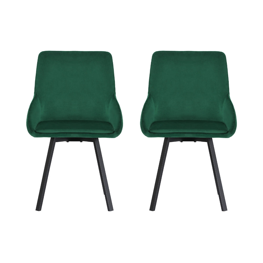 Set of 2 Modern Kitchen Dining Chairs Velvet Upholstered - Green