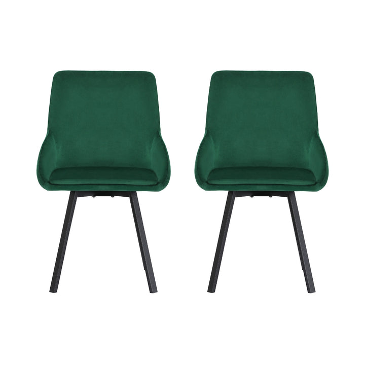 Set of 2 Modern Kitchen Dining Chairs Velvet Upholstered - Green