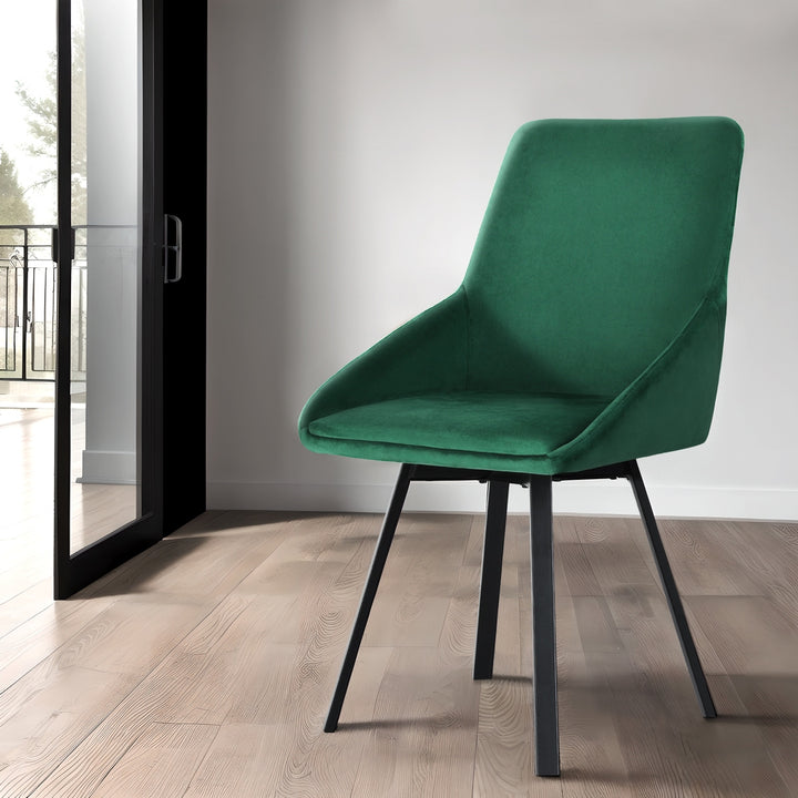 Set of 2 Modern Kitchen Dining Chairs Velvet Upholstered - Green