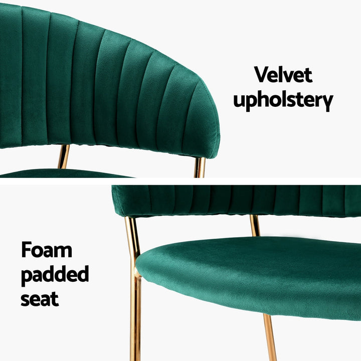 Set of 2 Elegant Dining Chairs Velvet Fabric with Gold Legs - Green