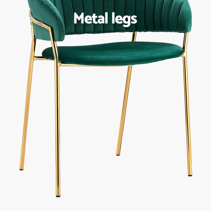 Set of 2 Elegant Dining Chairs Velvet Fabric with Gold Legs - Green