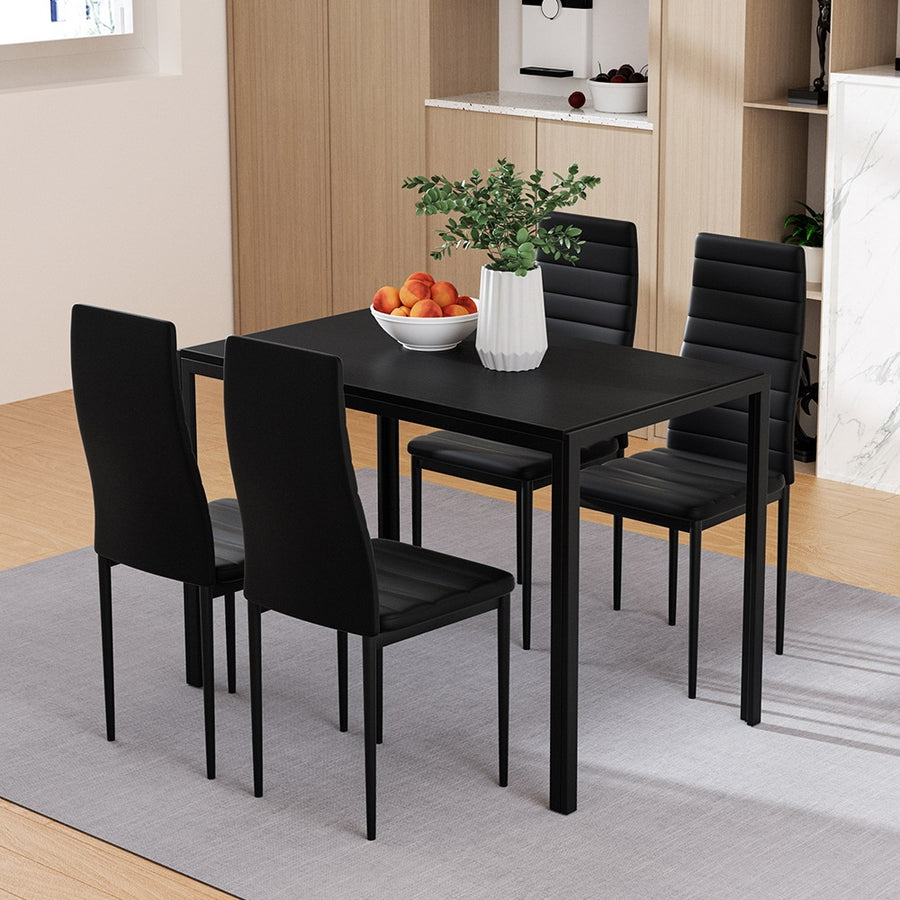 4 Seat Compact Modern Dining Table and Chair Set - Black Homecoze