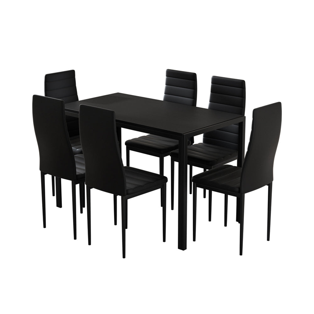 6 Seat Compact Modern Dining Table and Chair Set - Black Homecoze
