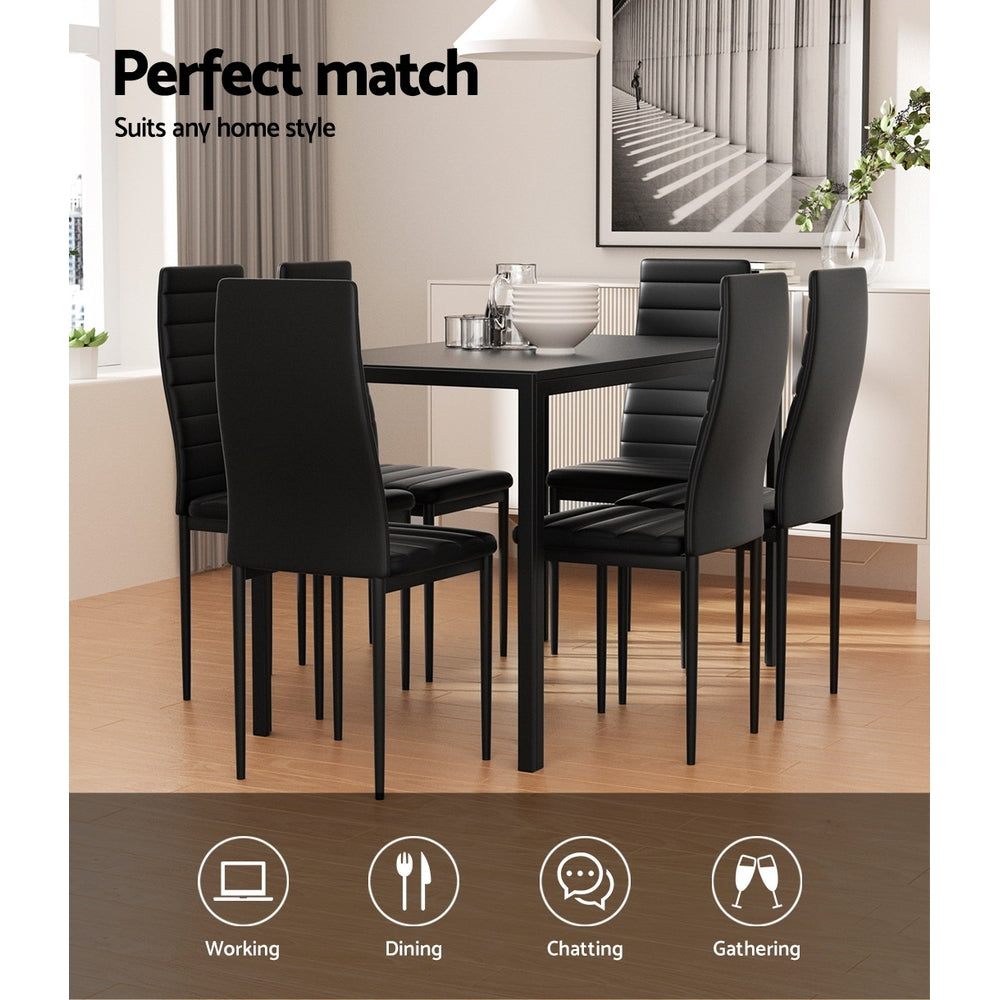 6 Seat Compact Modern Dining Table and Chair Set - Black Homecoze