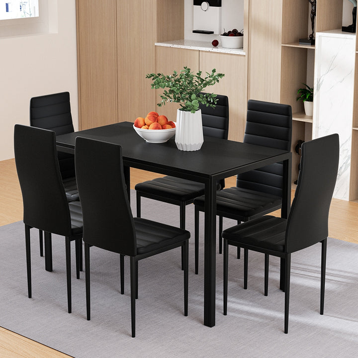 6 Seat Compact Modern Dining Table and Chair Set - Black Homecoze