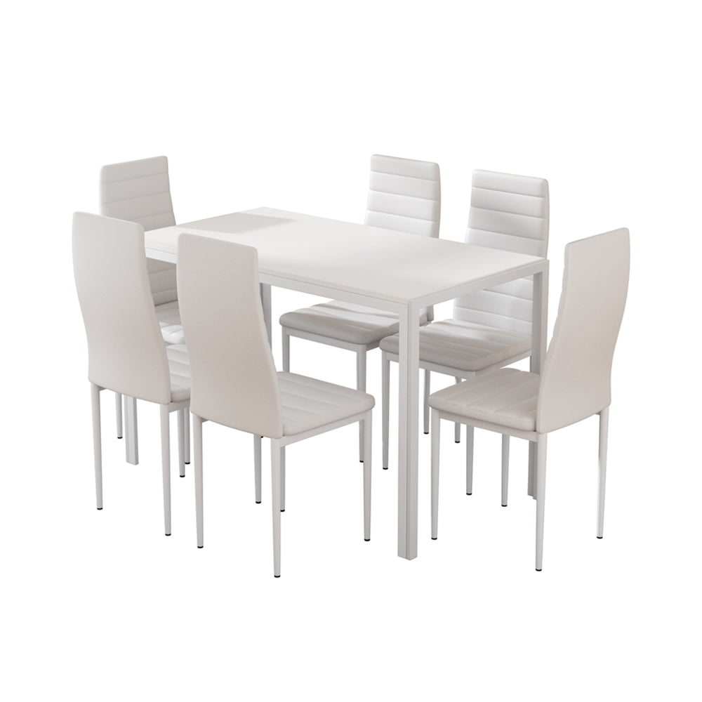6 Seat Compact Modern Dining Table and Chair Set - White Homecoze