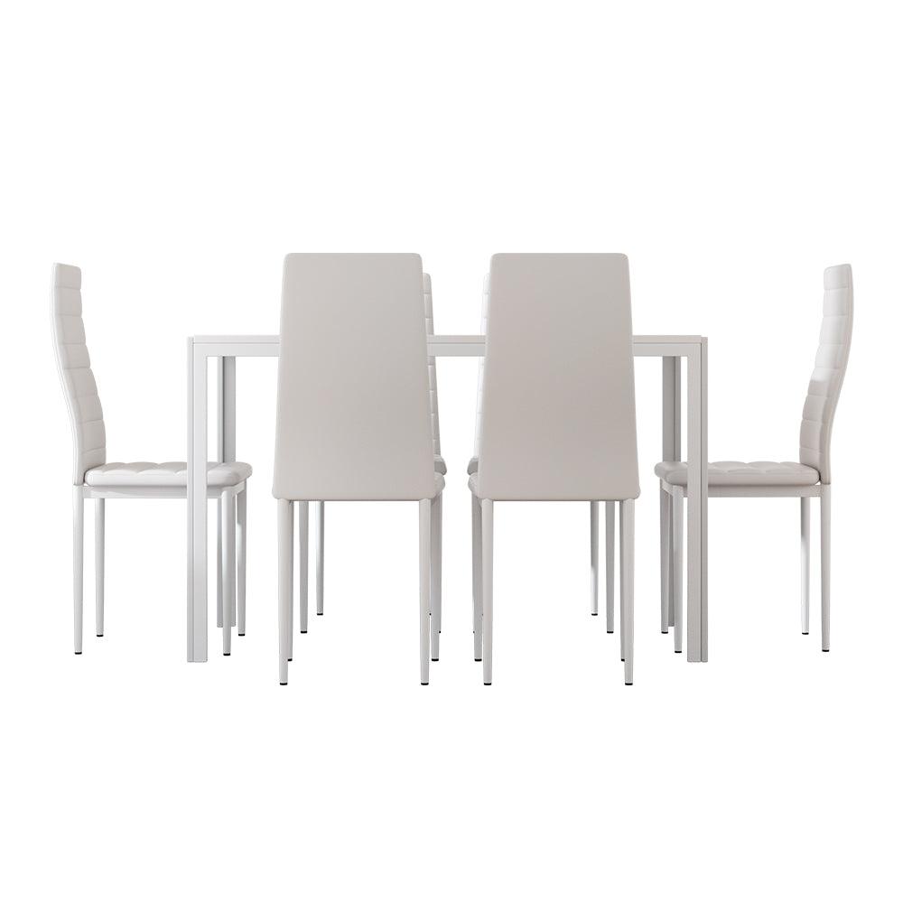 6 Seat Compact Modern Dining Table and Chair Set - White Homecoze