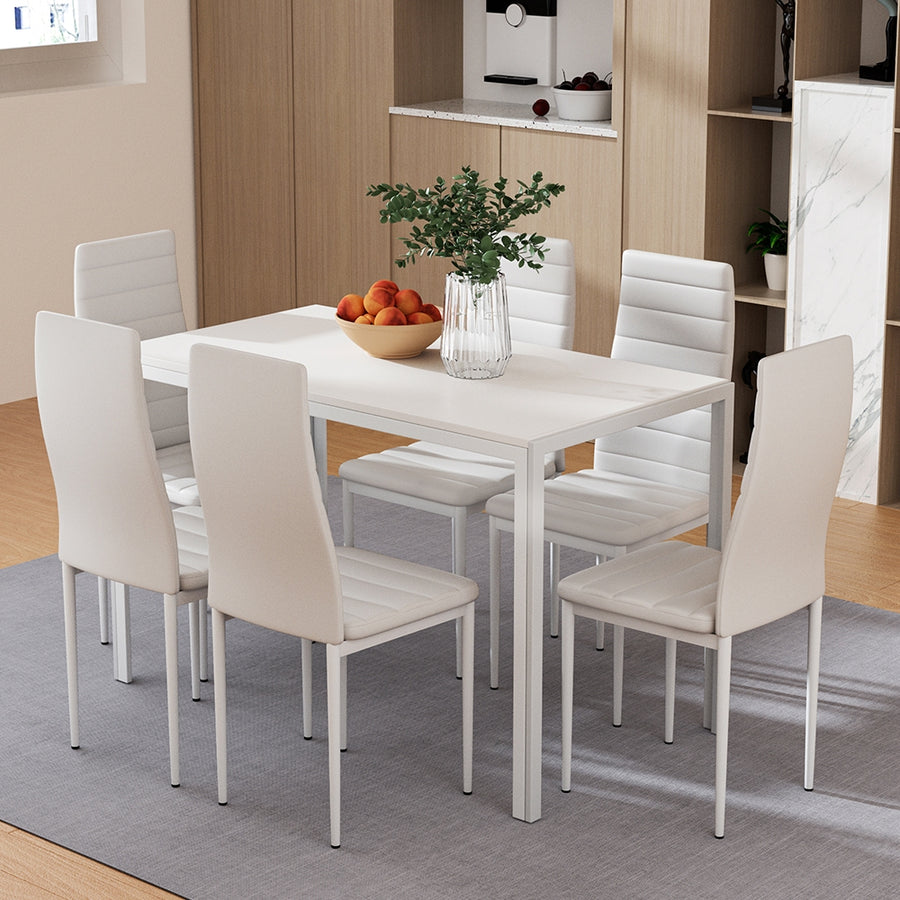 6 Seat Compact Modern Dining Table and Chair Set - White Homecoze