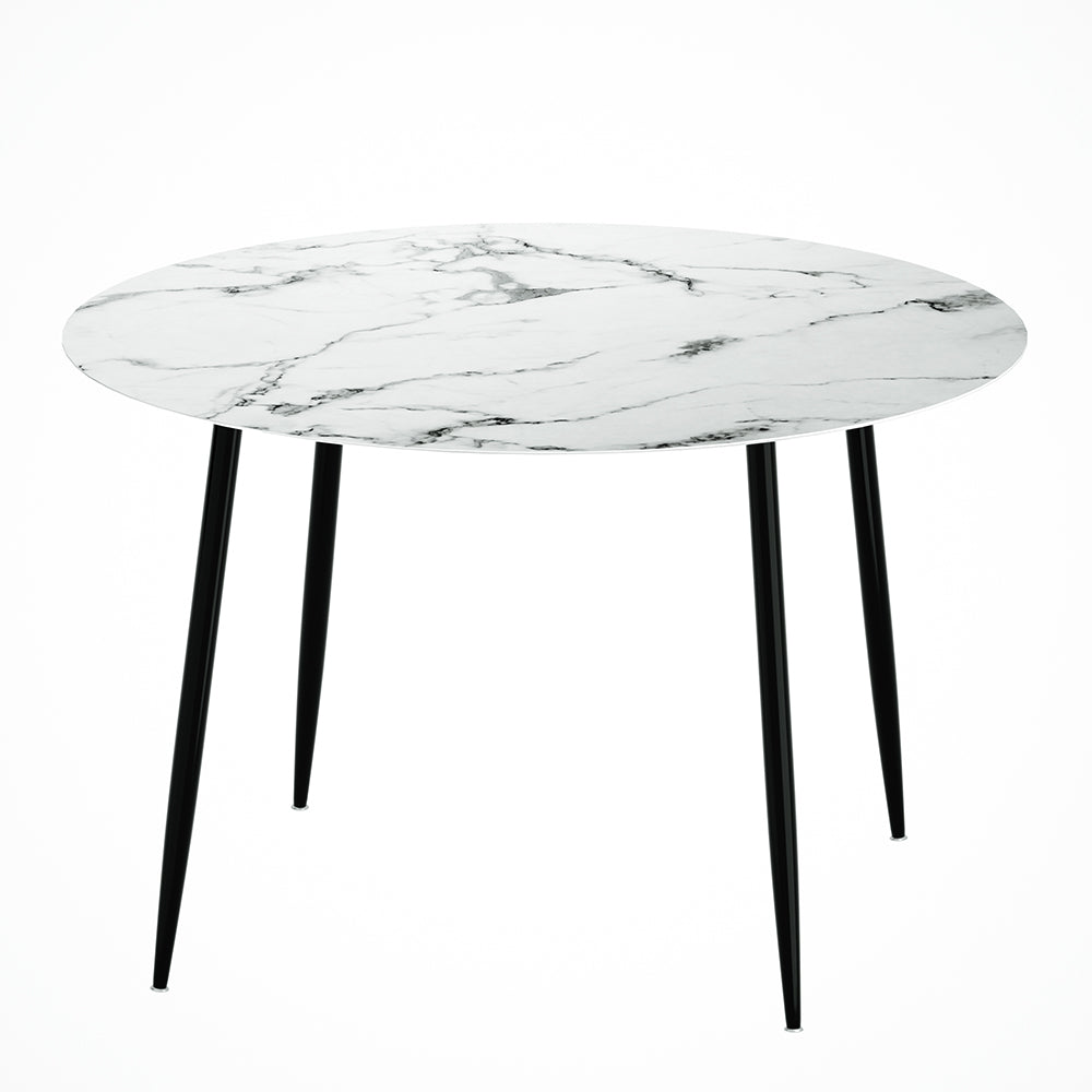 Compact Round Marble Effect Wooden Dining Table With Metal Legs 110cm Homecoze
