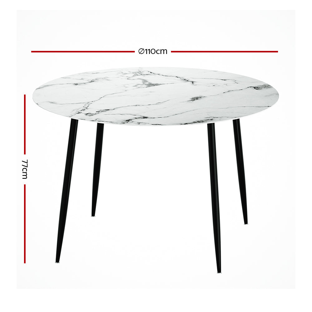 Compact Round Marble Effect Wooden Dining Table With Metal Legs 110cm Homecoze