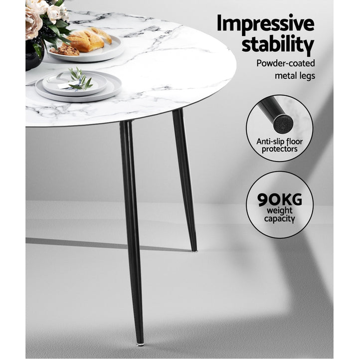 Compact Round Marble Effect Wooden Dining Table With Metal Legs 110cm Homecoze