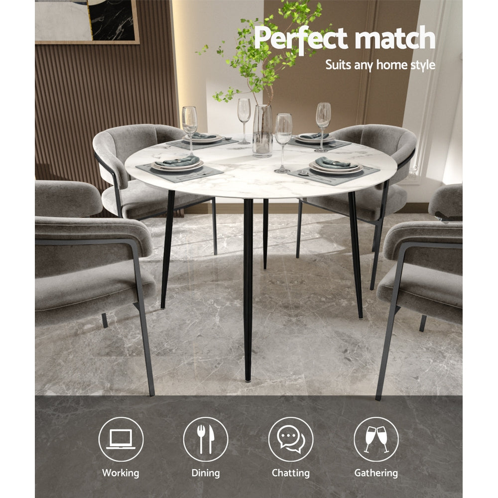 Compact Round Marble Effect Wooden Dining Table With Metal Legs 110cm Homecoze