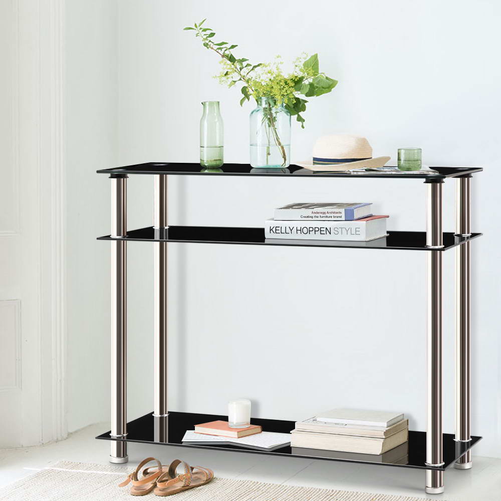 3 Tier Hallway Console Table - Black & Silver Homecoze