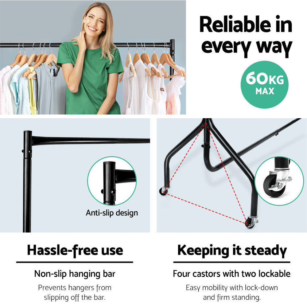 6ft Clothes Stand Garment Rack with Caster Wheels - Black Homecoze