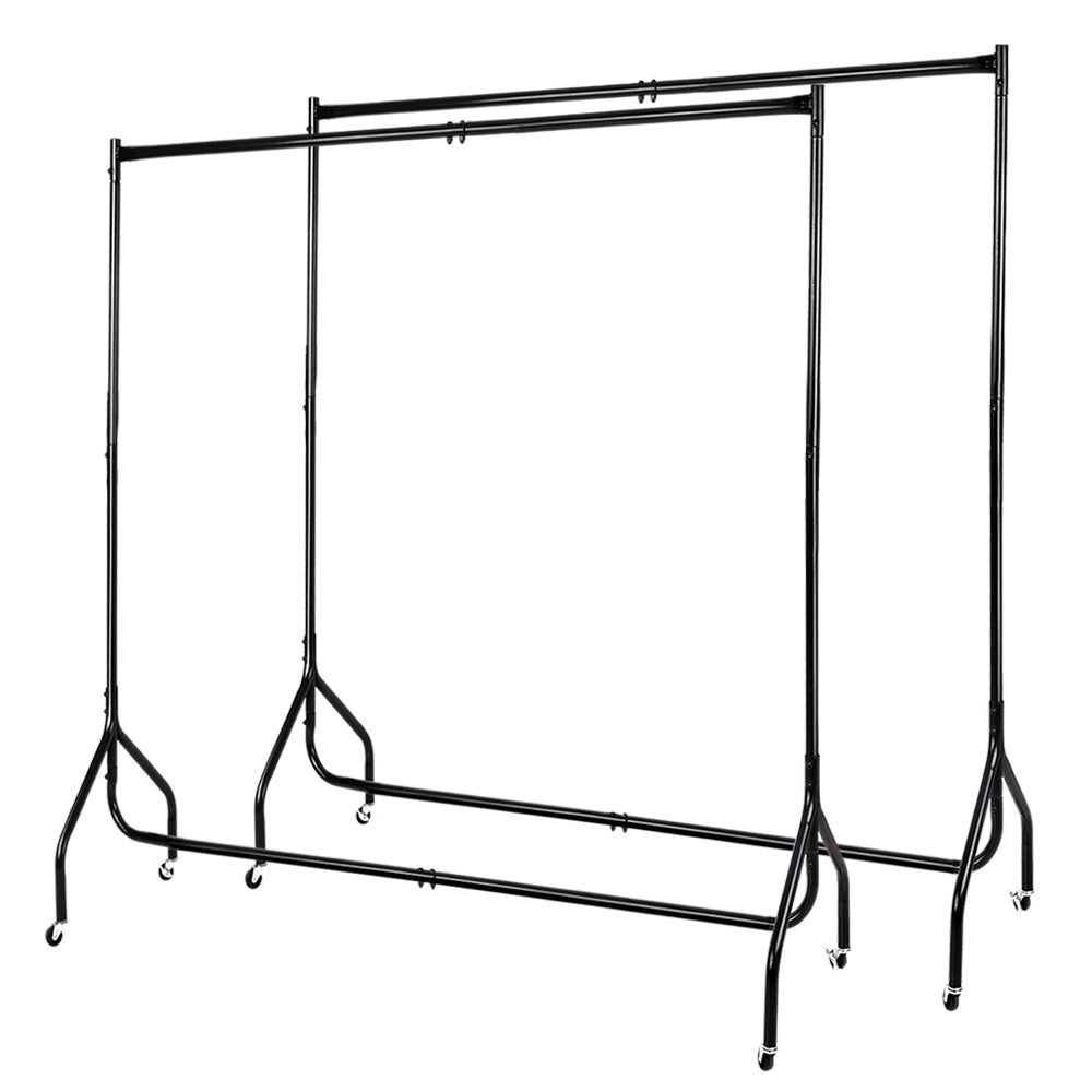Set of 2 6ft Clothes Stand Garment Rack with Caster Wheels - Black Homecoze
