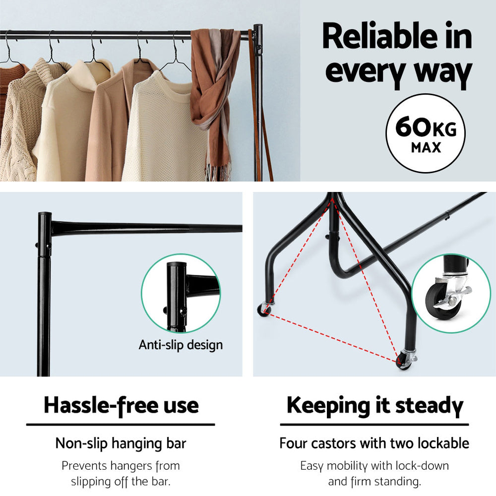 Set of 2 6ft Clothes Stand Garment Rack with Caster Wheels - Black Homecoze