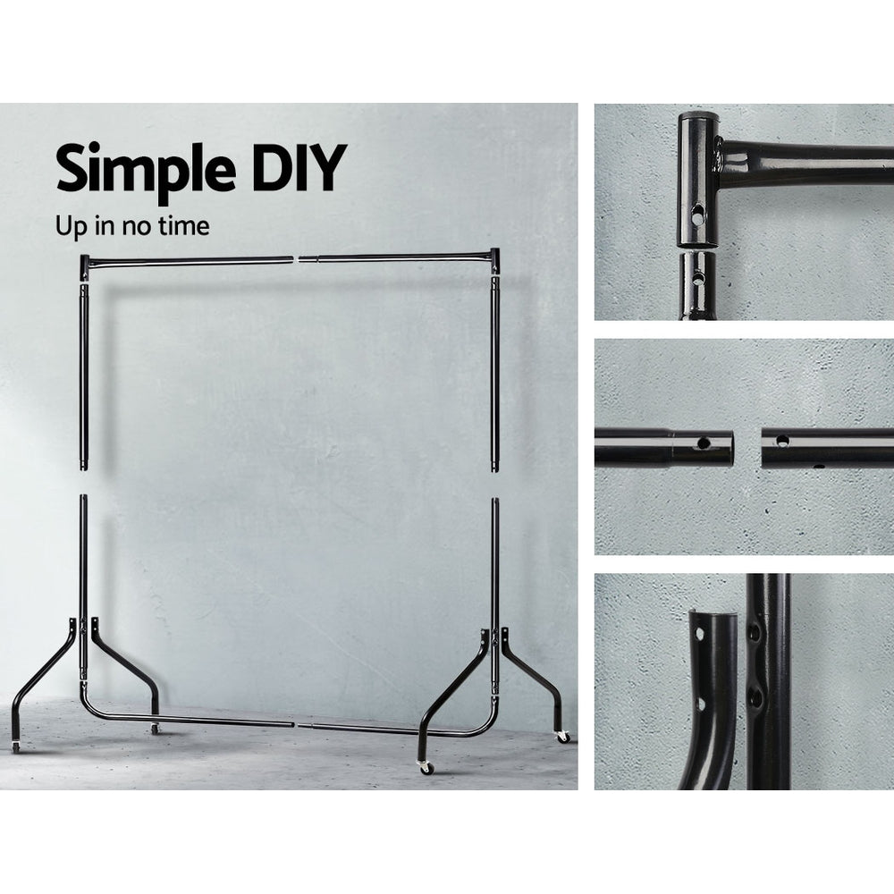 Set of 2 6ft Clothes Stand Garment Rack with Caster Wheels - Black Homecoze