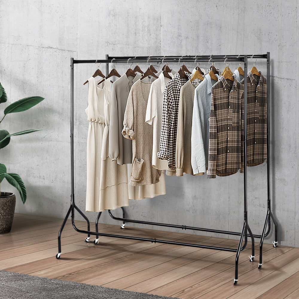 Set of 2 6ft Clothes Stand Garment Rack with Caster Wheels - Black Homecoze
