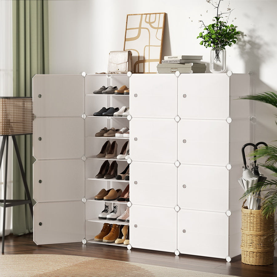 DIY Shoe Cabinet 12 Cube Portable Organizer Storage Stand - White Homecoze