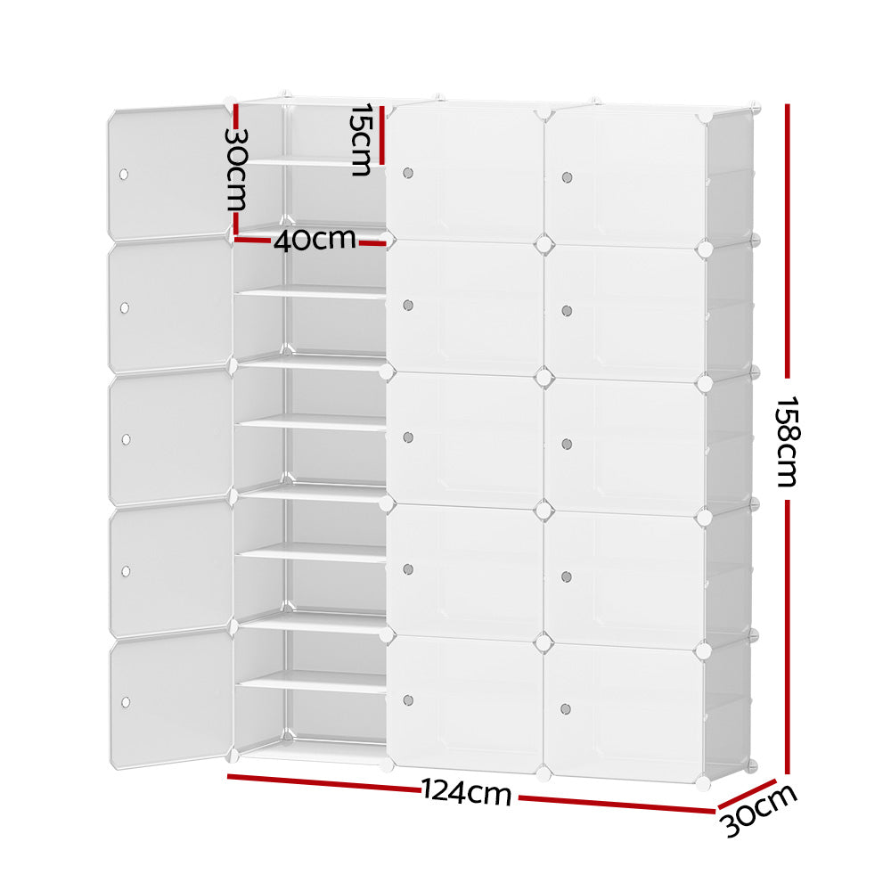 DIY Shoe Cabinet 15 Cube Portable Organizer Storage Stand - White Homecoze