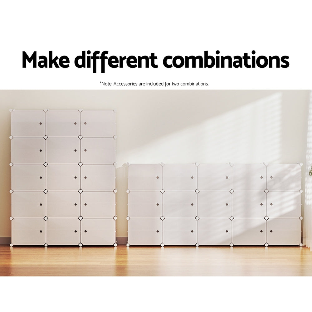 DIY Shoe Cabinet 15 Cube Portable Organizer Storage Stand - White Homecoze
