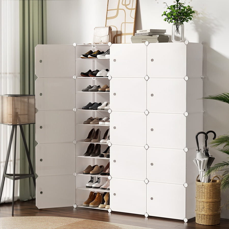 DIY Shoe Cabinet 15 Cube Portable Organizer Storage Stand - White Homecoze