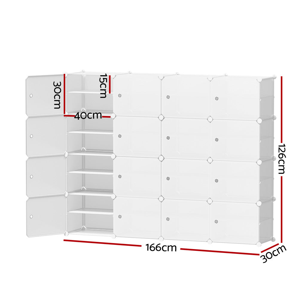 DIY Shoe Cabinet 16 Cube Portable Organizer Storage Stand - White Homecoze