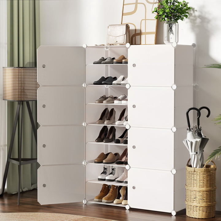 DIY Shoe Cabinet 8 Cube Portable Organizer Storage Stand - White Homecoze