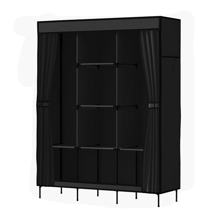 Clothes Wardrobe Closet Storage Large DIY Portable Temporary Organizer with Shelf - Black Homecoze