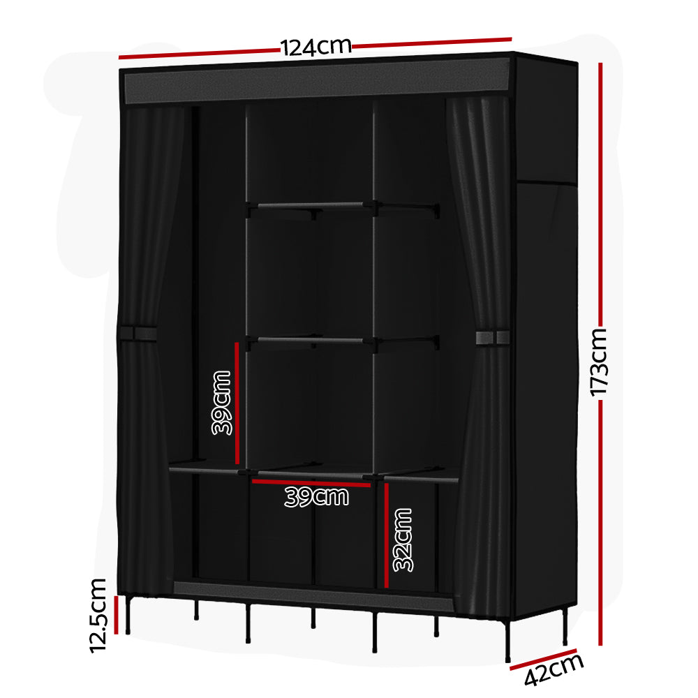 Clothes Wardrobe Closet Storage Large DIY Portable Temporary Organizer with Shelf - Black Homecoze