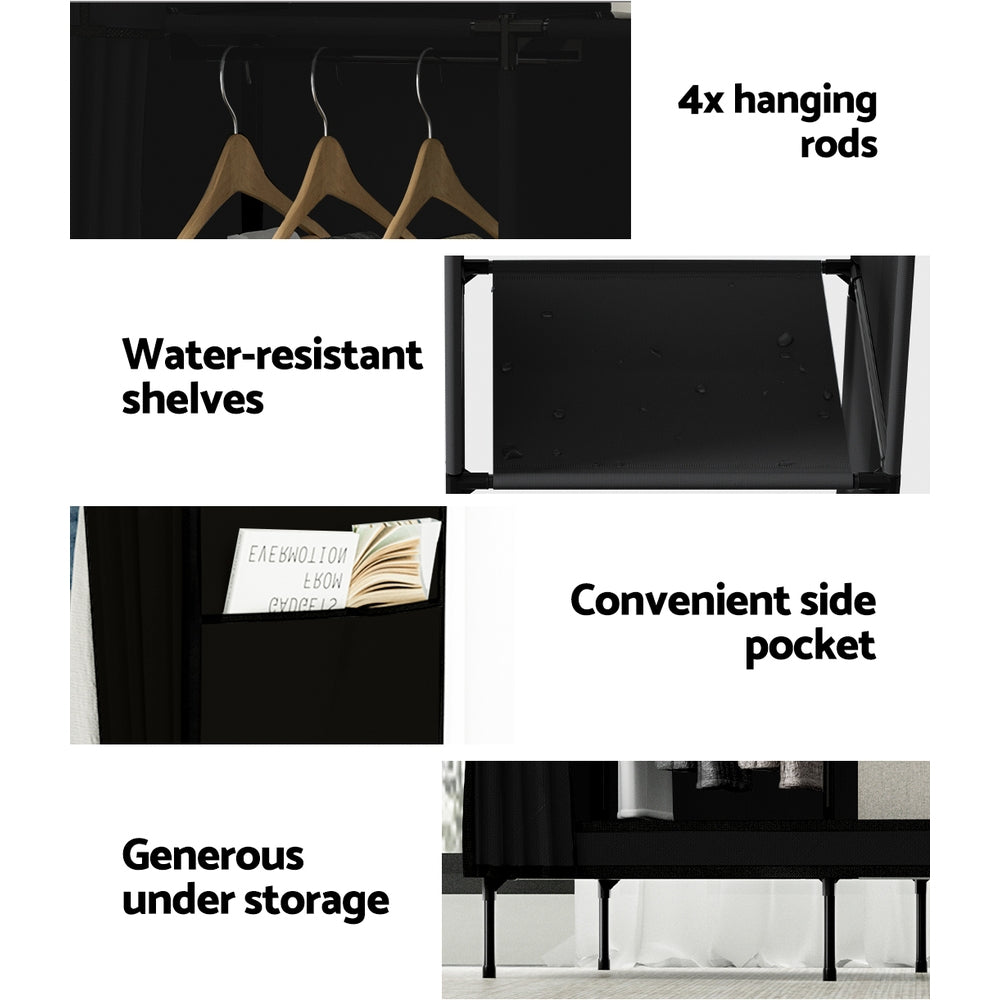 Clothes Wardrobe Closet Storage Large DIY Portable Temporary Organizer with Shelf - Black Homecoze