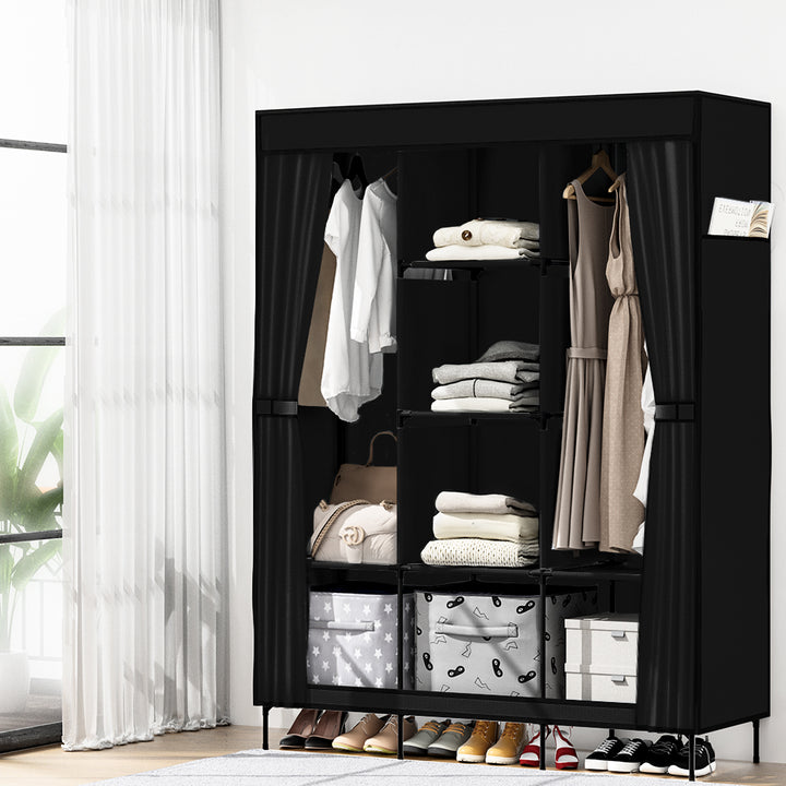 Clothes Wardrobe Closet Storage Large DIY Portable Temporary Organizer with Shelf - Black Homecoze