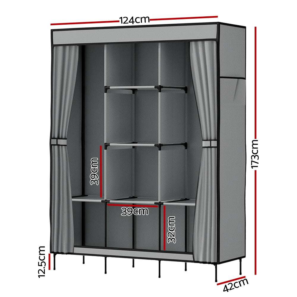 Clothes Wardrobe Closet Storage Large DIY Portable Temporary Organizer with Shelf - Grey Homecoze